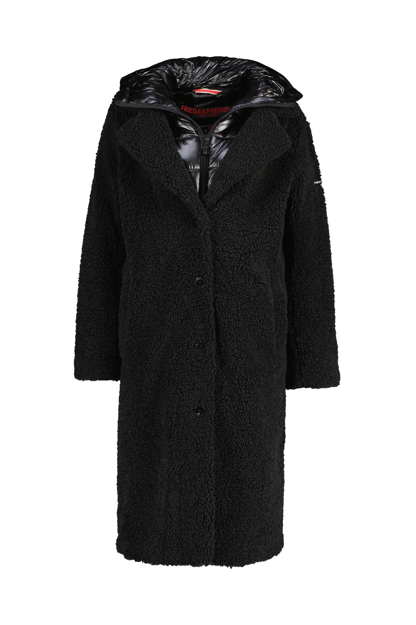 Teddymantel mit Steppeinsatz - 99-black - Schwarz