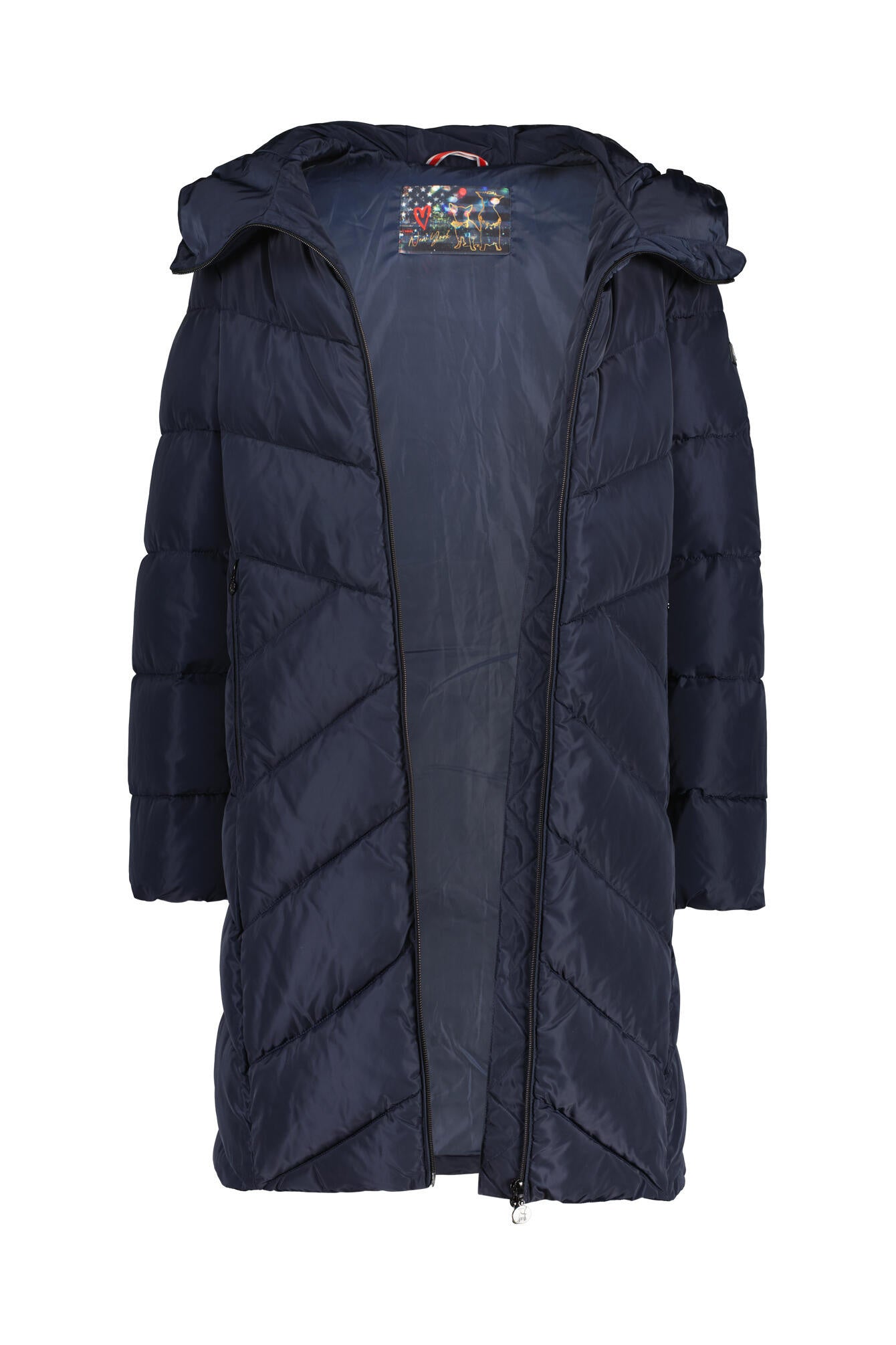 Steppmantel mit Kapuze - 518-midnight b - Blau