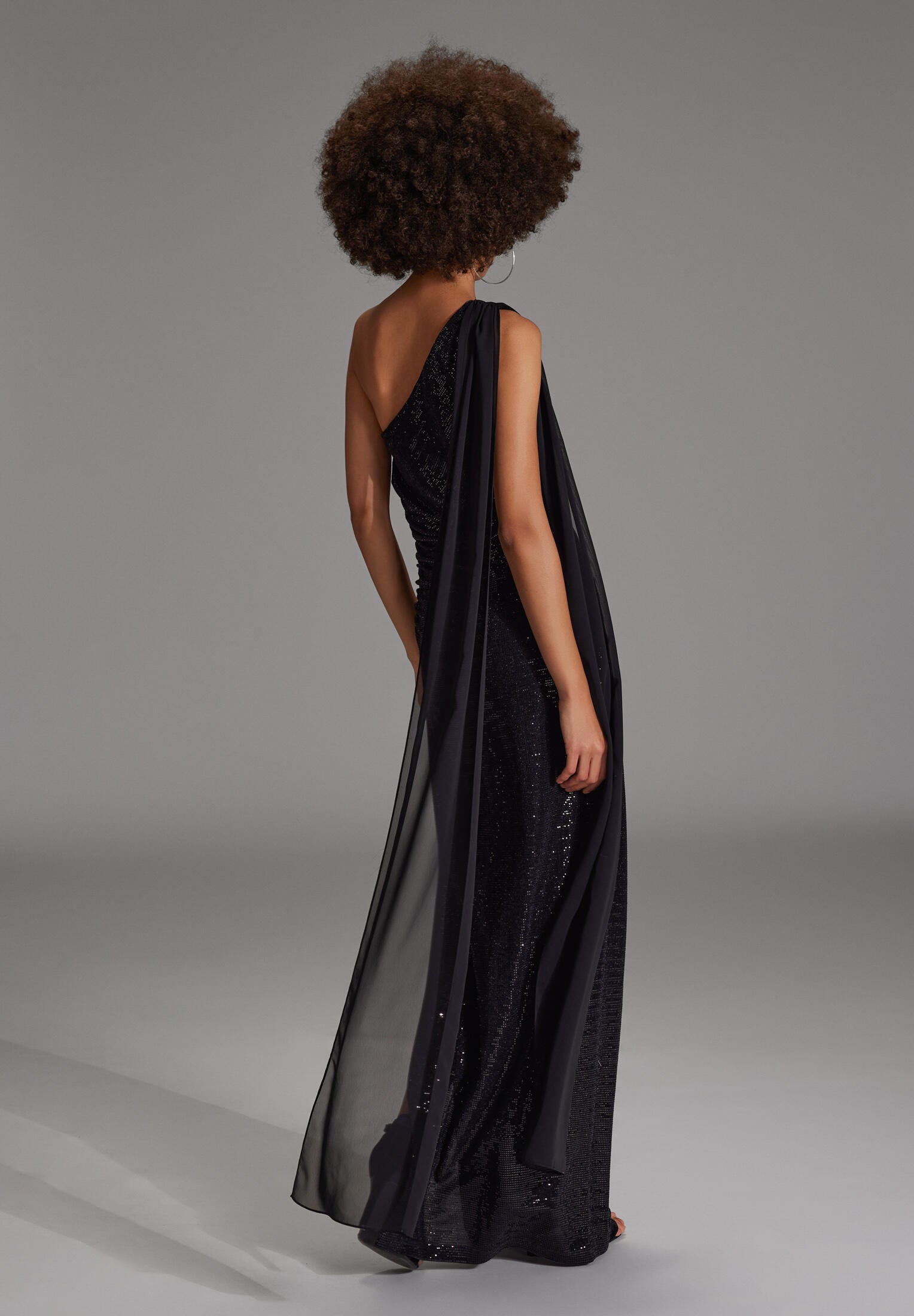 Abendkleid Maxi mit Chiffon Schal - 100 - Schwarz