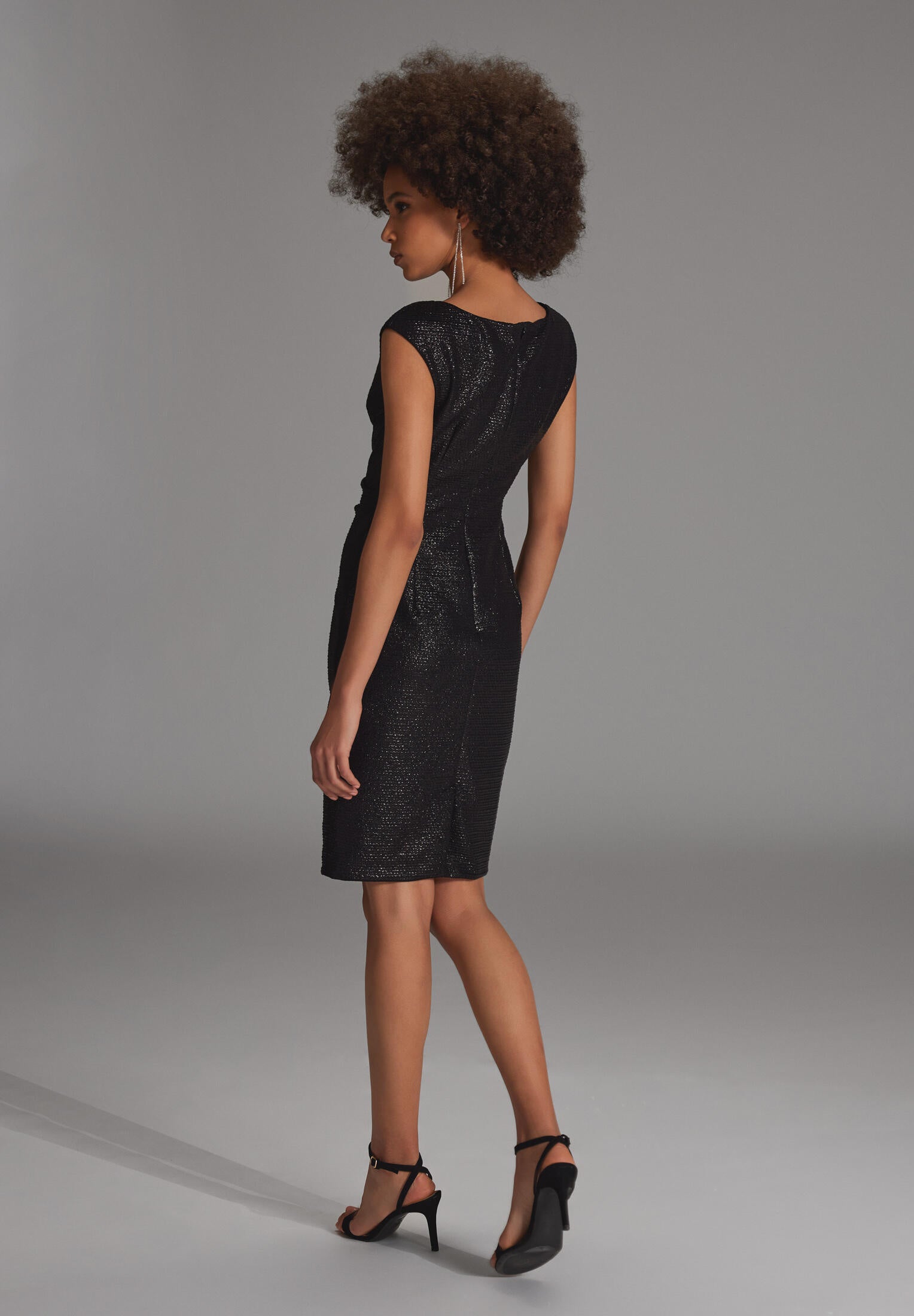 Cocktailkleid Midi aus foliertem Jersey - 100 - Schwarz