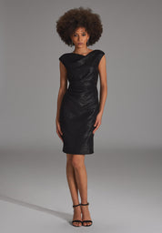 Cocktailkleid Midi aus foliertem Jersey - 100 - Schwarz