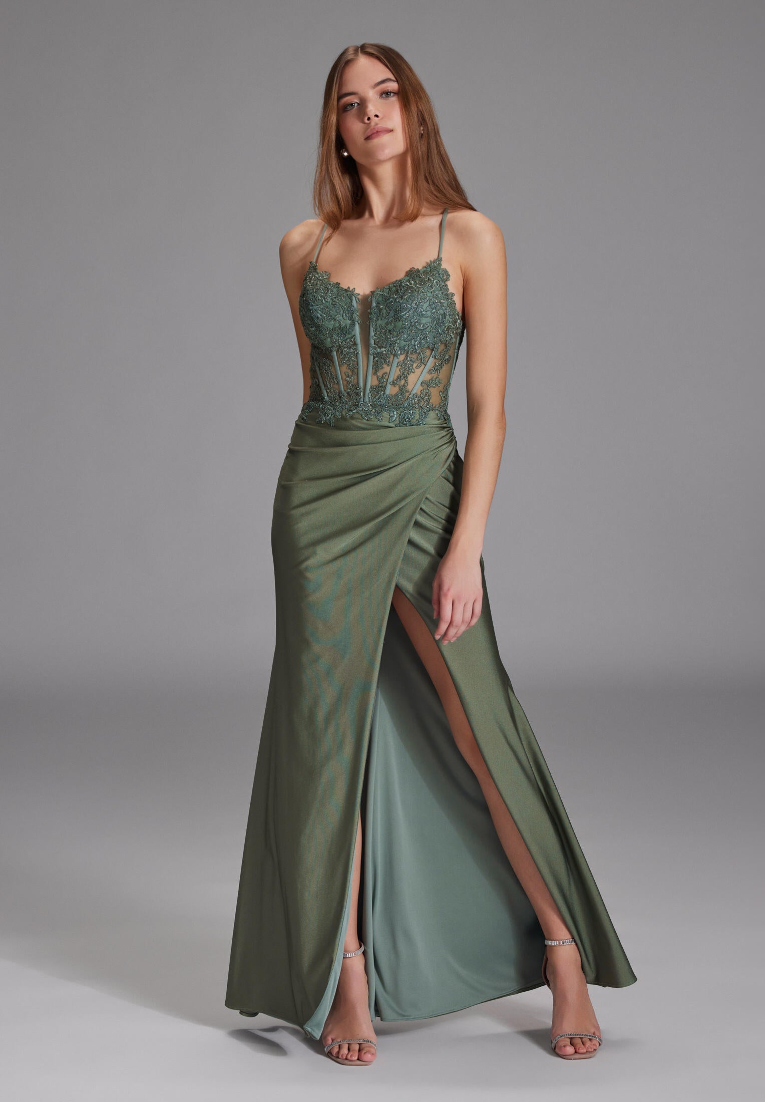 Bodycon-Kleid Maxi mit Spitzenstickerei - 582 - Grün