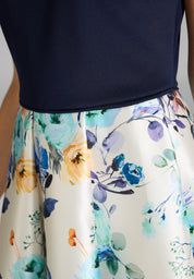 Cocktailkleid aus bedrucktem Twill - 9435 - Blau