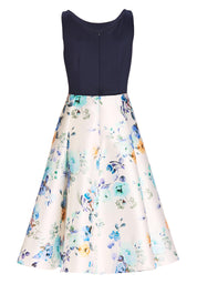 Cocktailkleid aus bedrucktem Twill - 9435 - Blau