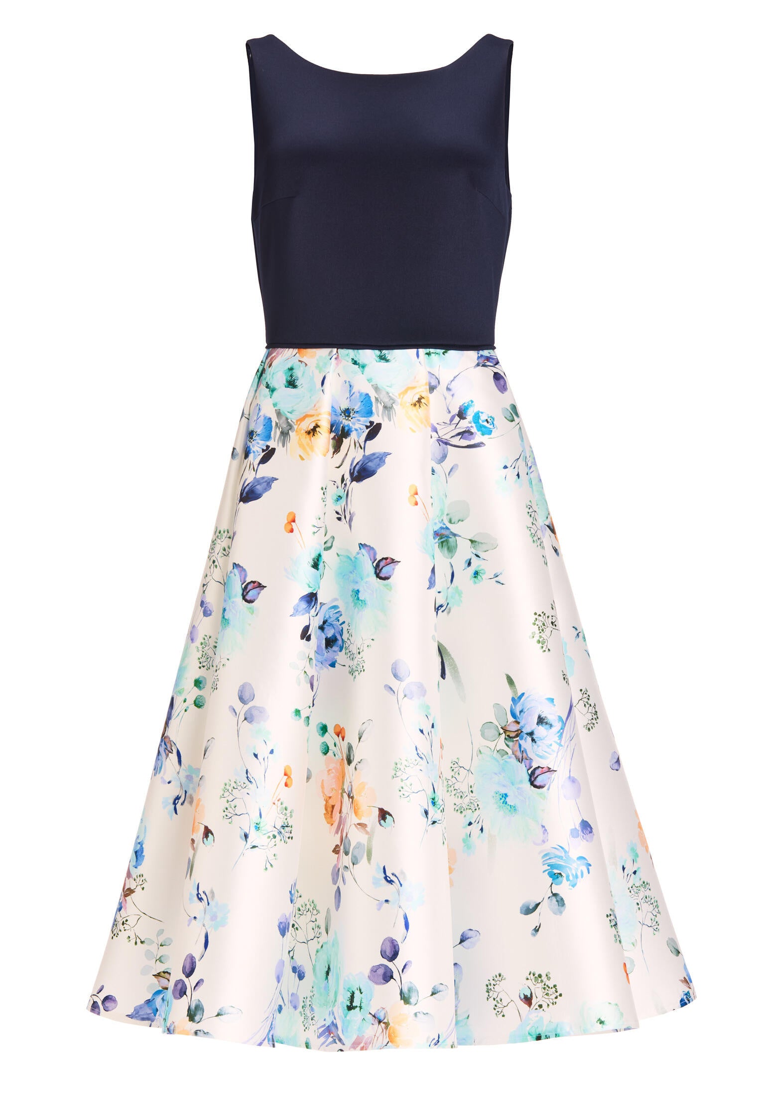 Cocktailkleid aus bedrucktem Twill - 9435 - Blau