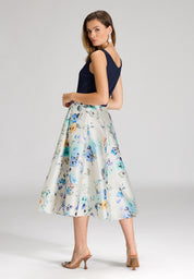 Cocktailkleid aus bedrucktem Twill - 9435 - Blau