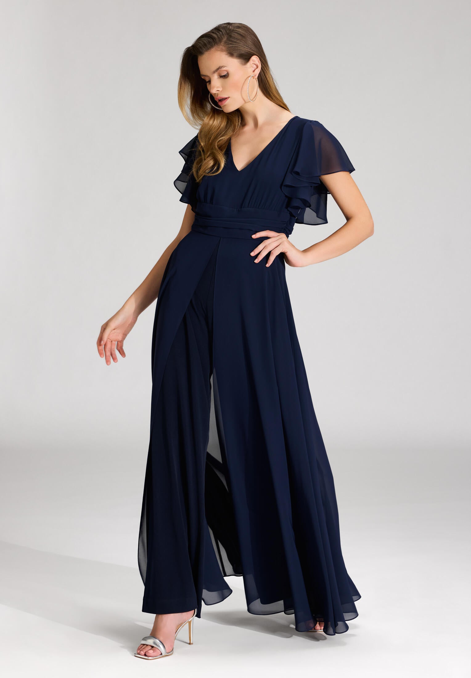 Jumpsuit mit Überrock und Volantärmeln - 300 - Blau