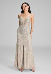 Abendkleid Maxi mit Pailletten - 190 - Grau