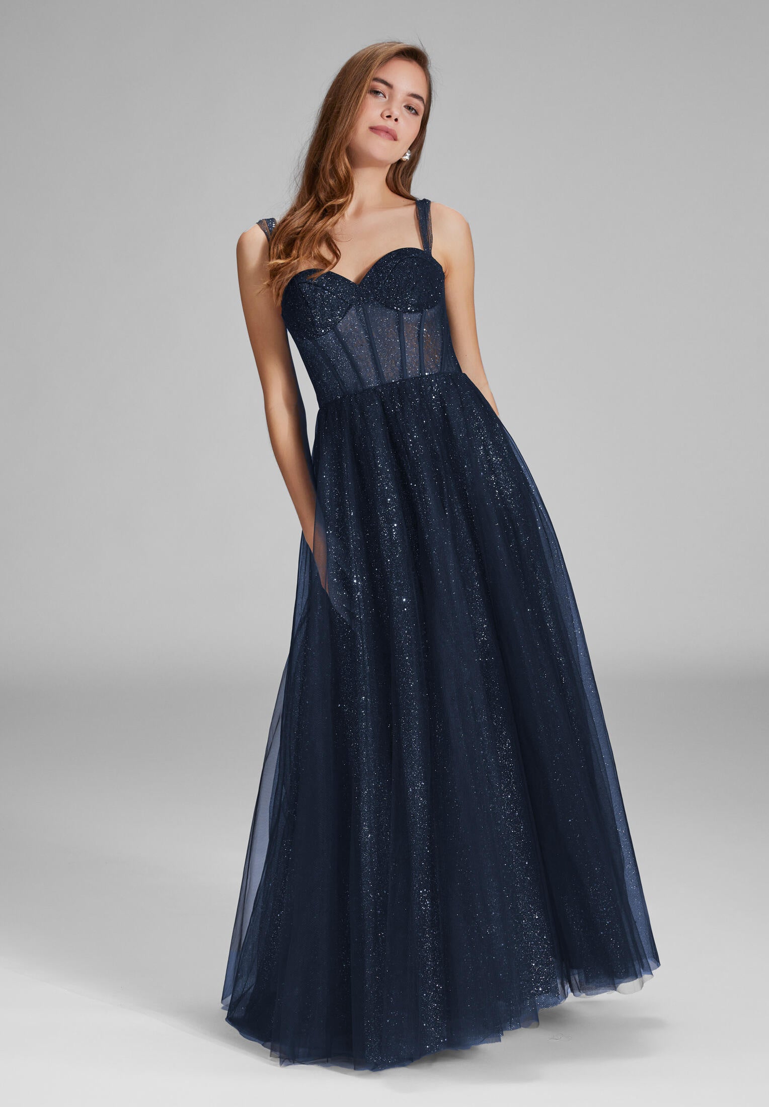 Tüllrobe mit Schimmereffekt - 300 - Blau