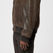 Lederjacke FLYGHT mit Teddykragen - 1104 - Braun