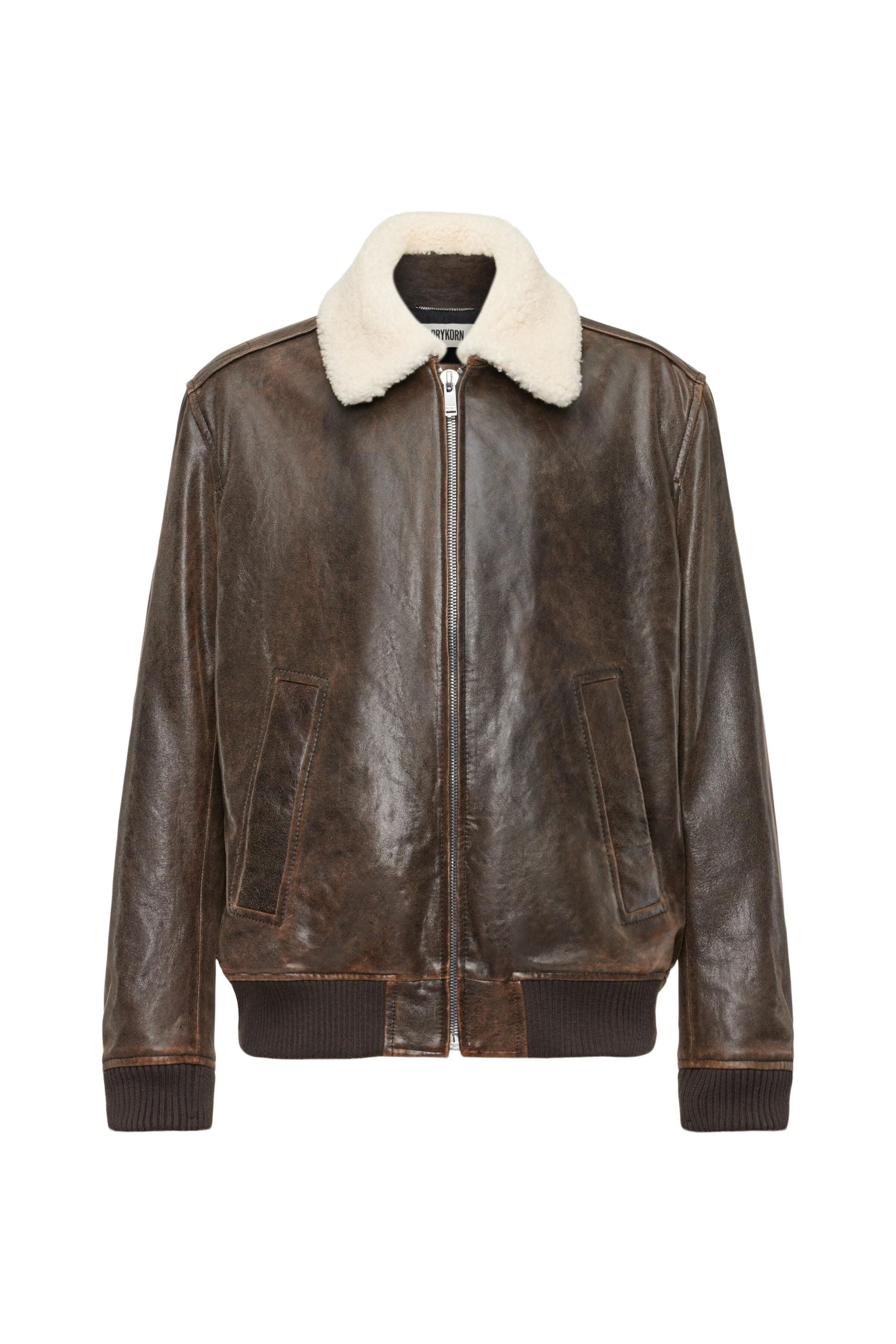 Lederjacke FLYGHT mit Teddykragen - 1104 - Braun