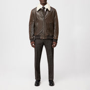 Lederjacke FLYGHT mit Teddykragen - 1104 - Braun