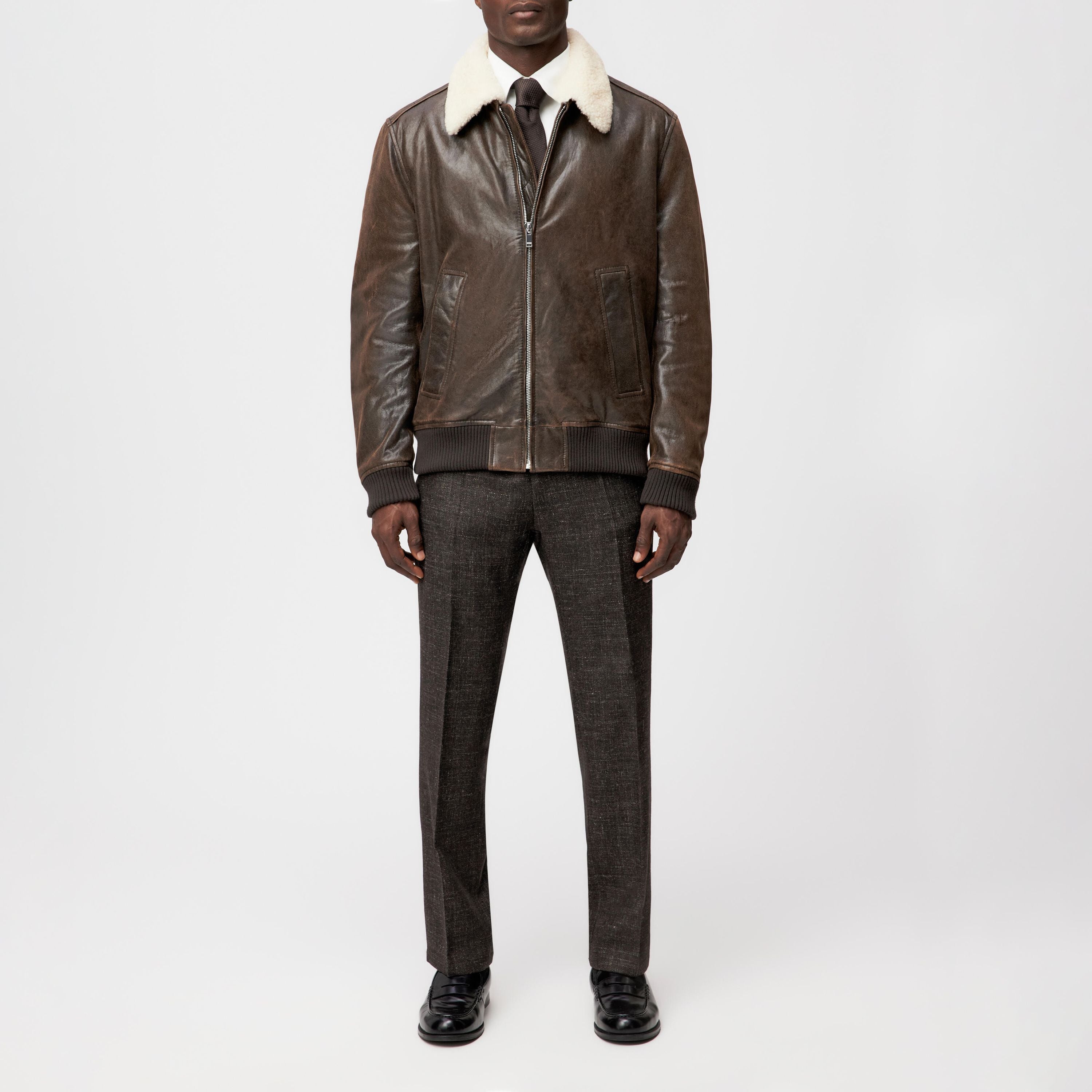 Lederjacke FLYGHT mit Teddykragen - 1104 - Braun