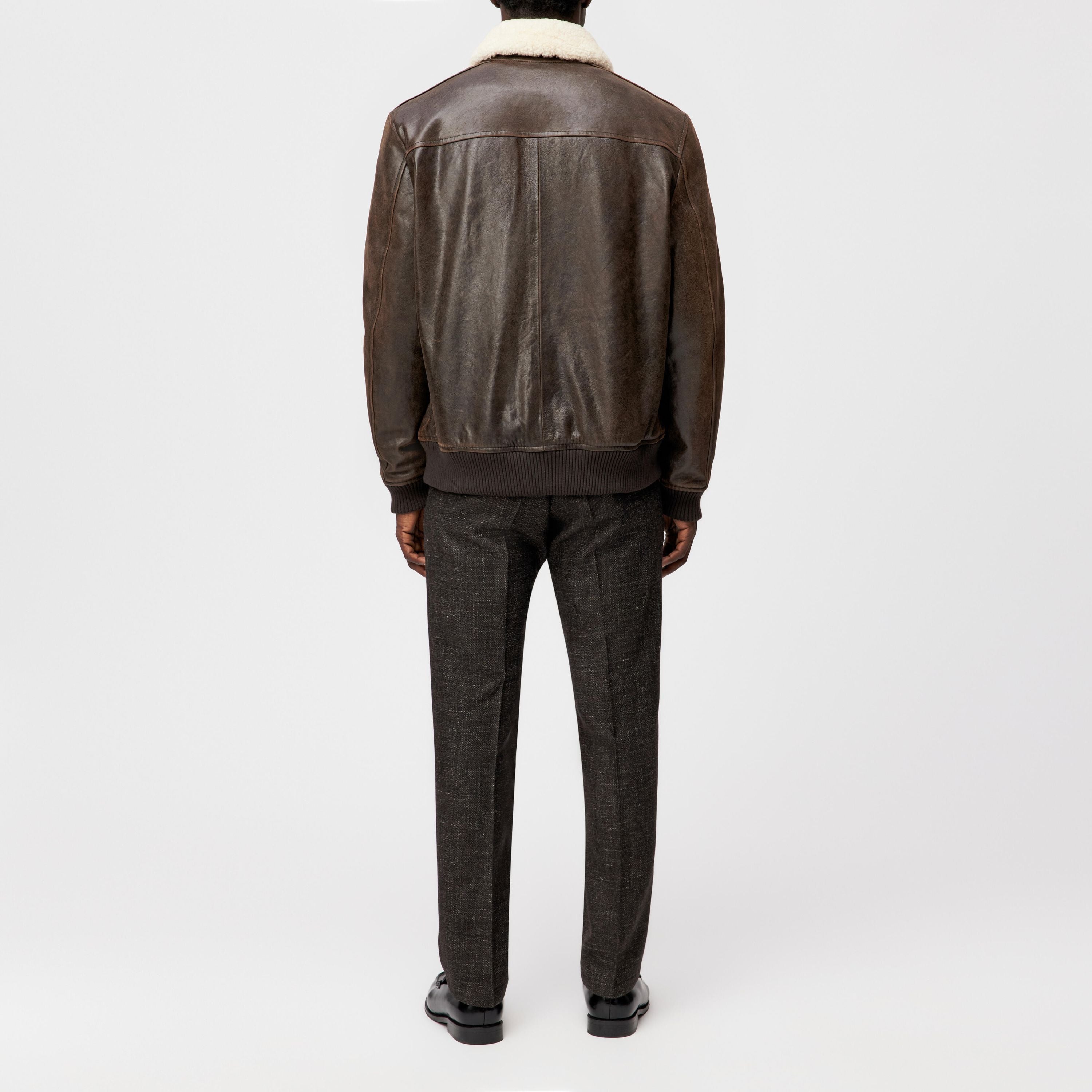 Lederjacke FLYGHT mit Teddykragen - 1104 - Braun