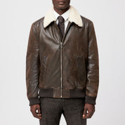 Lederjacke FLYGHT mit Teddykragen - 1104 - Braun