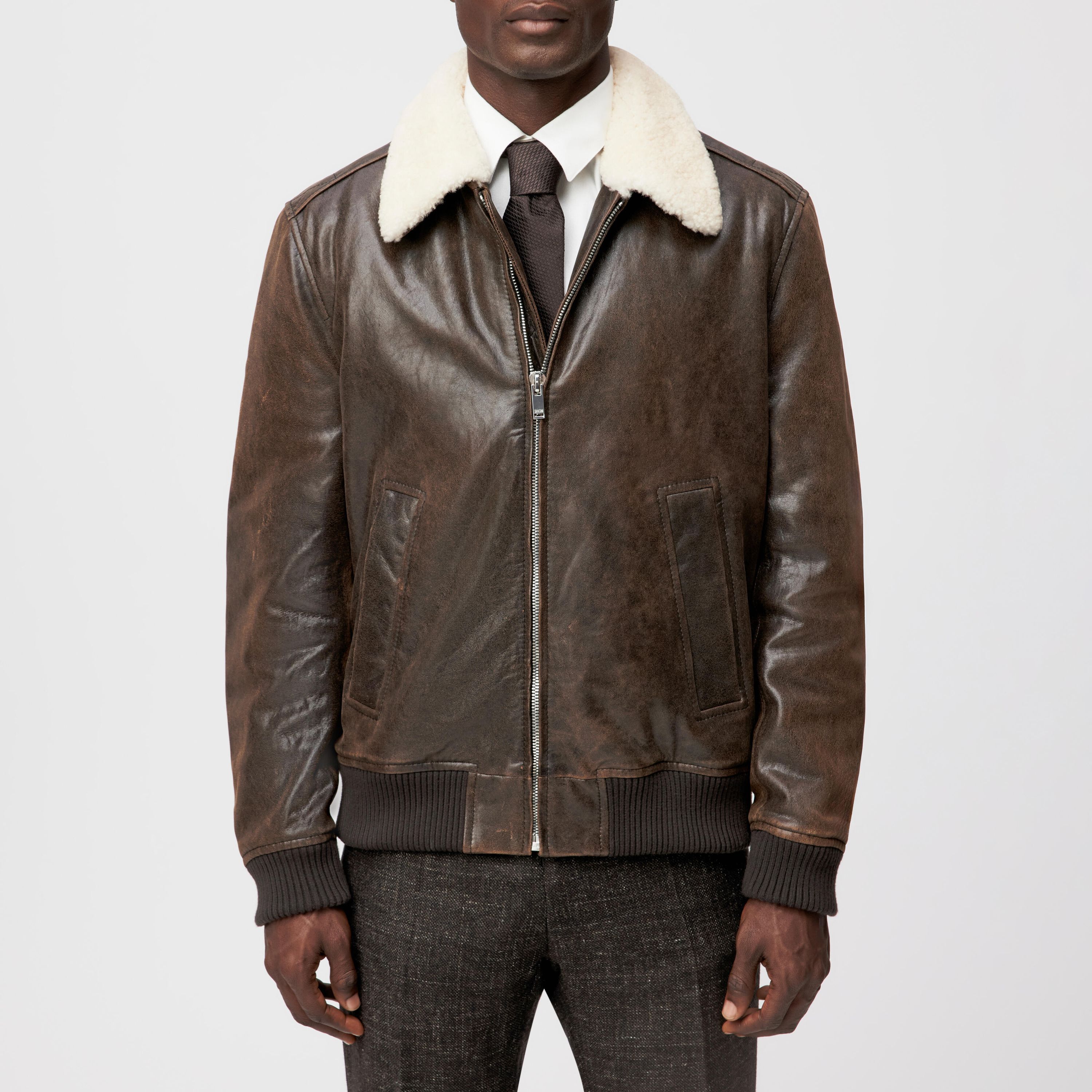 Lederjacke FLYGHT mit Teddykragen - 1104 - Braun