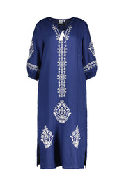 Tunikakleid Midi aus Leinen - 650 - Blau