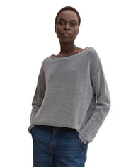 Strickpullover aus Baumwolle - 30582-navy bubble structure - Blau