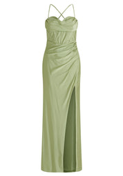 Abendkleid mit Beinschlitz - 5602-Autumn Green - Grün