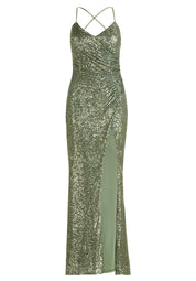 Abendkleid mit Pailletten - 5602-Autumn Green - Grün