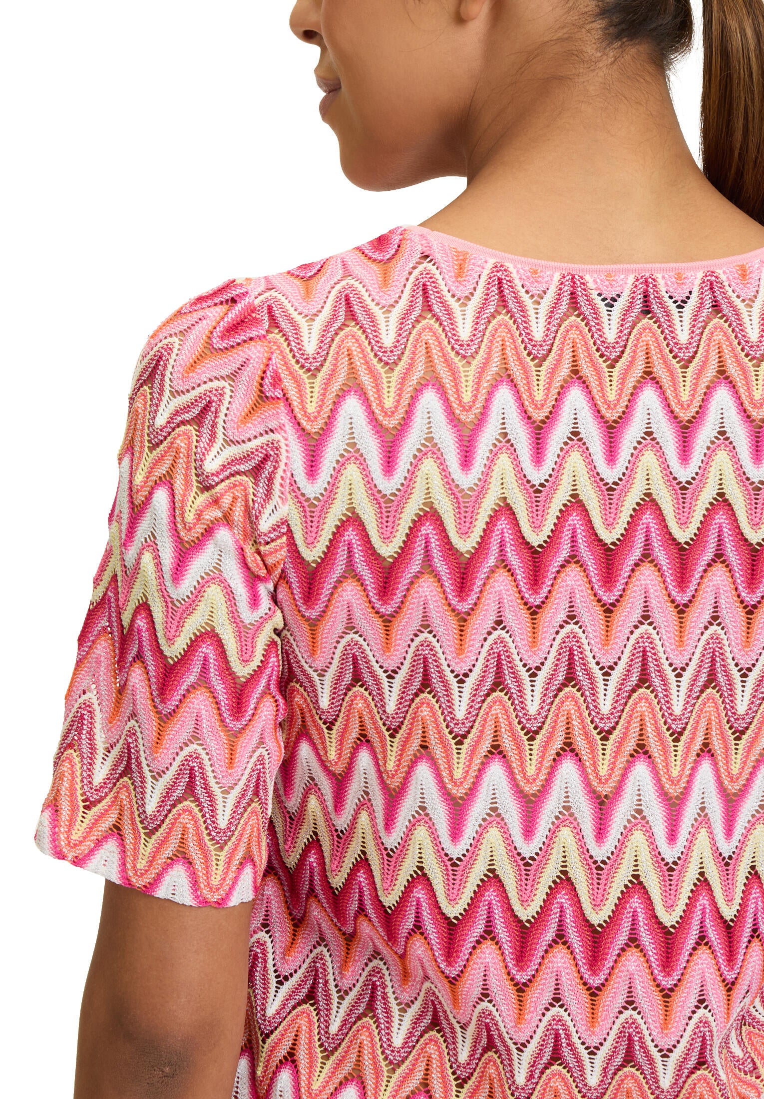 Spitzen-T-Shirt gemustert - 4826-Red/Rosè - Pink