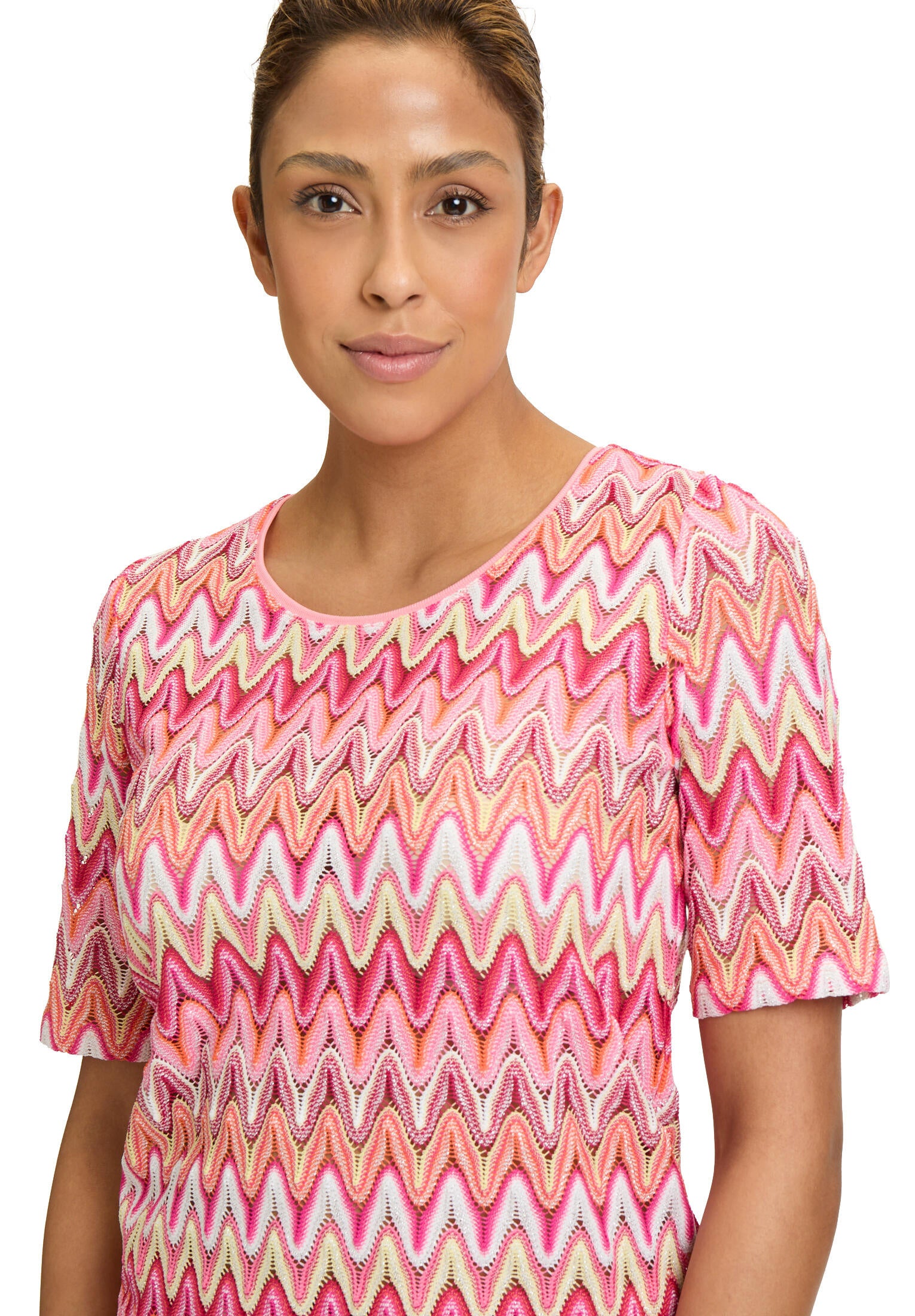 Spitzen-T-Shirt gemustert - 4826-Red/Rosè - Pink
