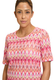 Spitzen-T-Shirt gemustert - 4826-Red/Rosè - Pink