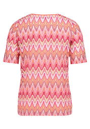 Spitzen-T-Shirt gemustert - 4826-Red/Rosè - Pink