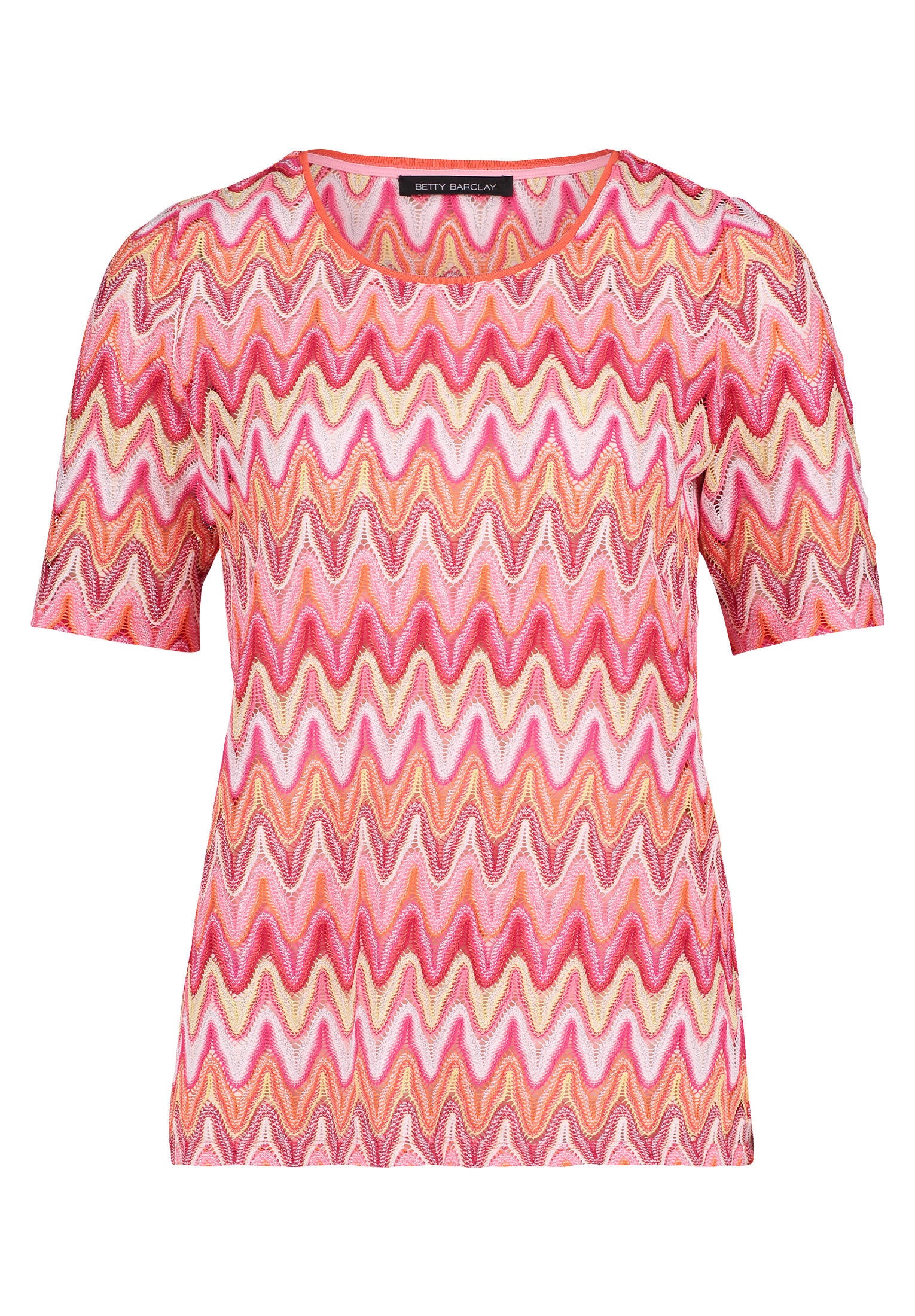Spitzen-T-Shirt gemustert - 4826-Red/Rosè - Pink