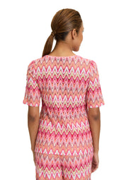 Spitzen-T-Shirt gemustert - 4826-Red/Rosè - Pink