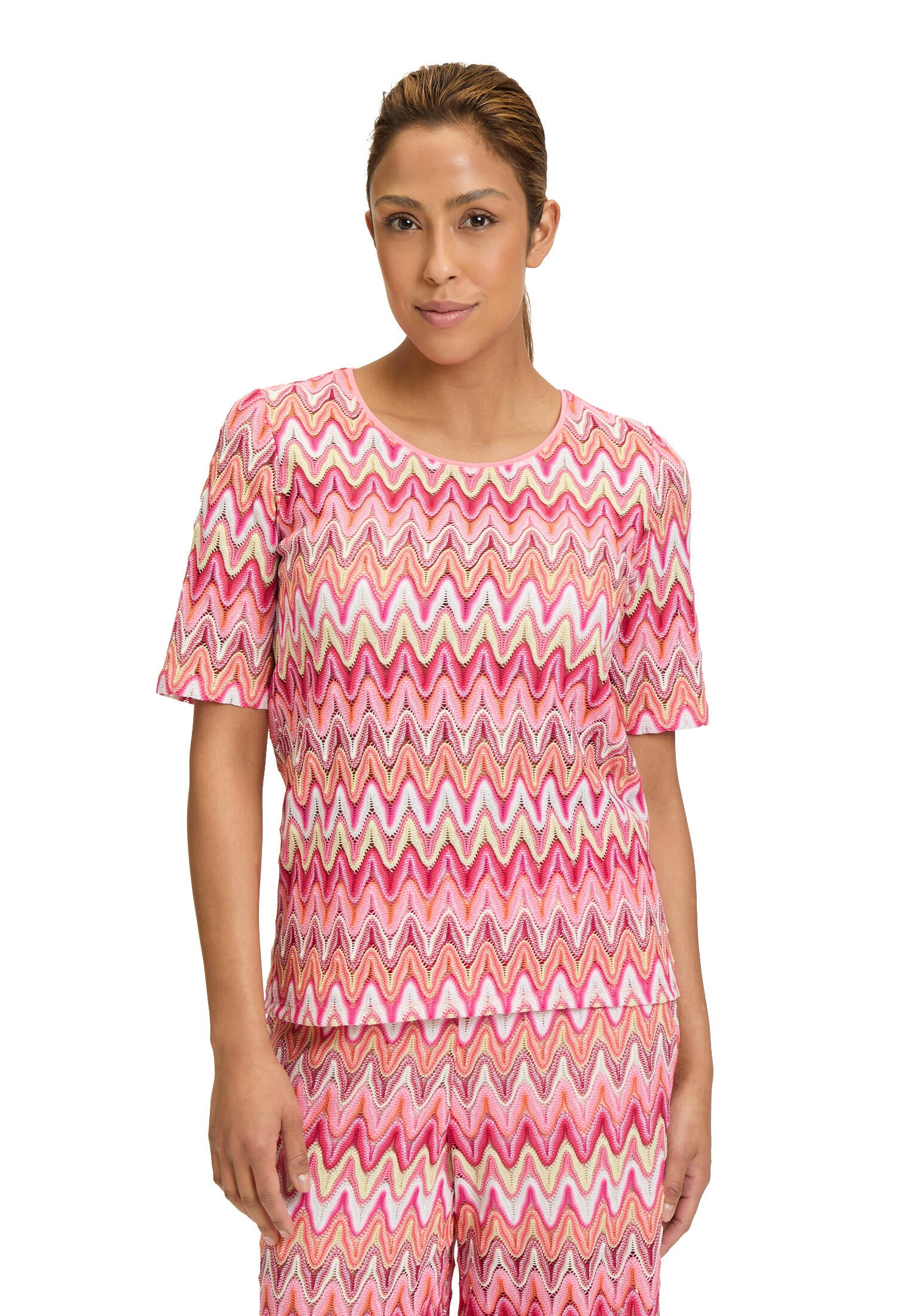 Spitzen-T-Shirt gemustert - 4826-Red/Rosè - Pink