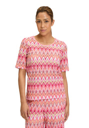 Spitzen-T-Shirt gemustert - 4826-Red/Rosè - Pink