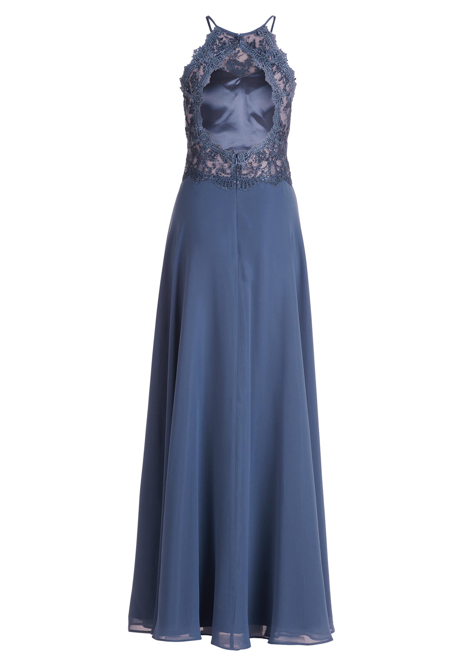 Abendkleid Maxi mit Spitzen-Details - 8454-Blue Stone - Blau