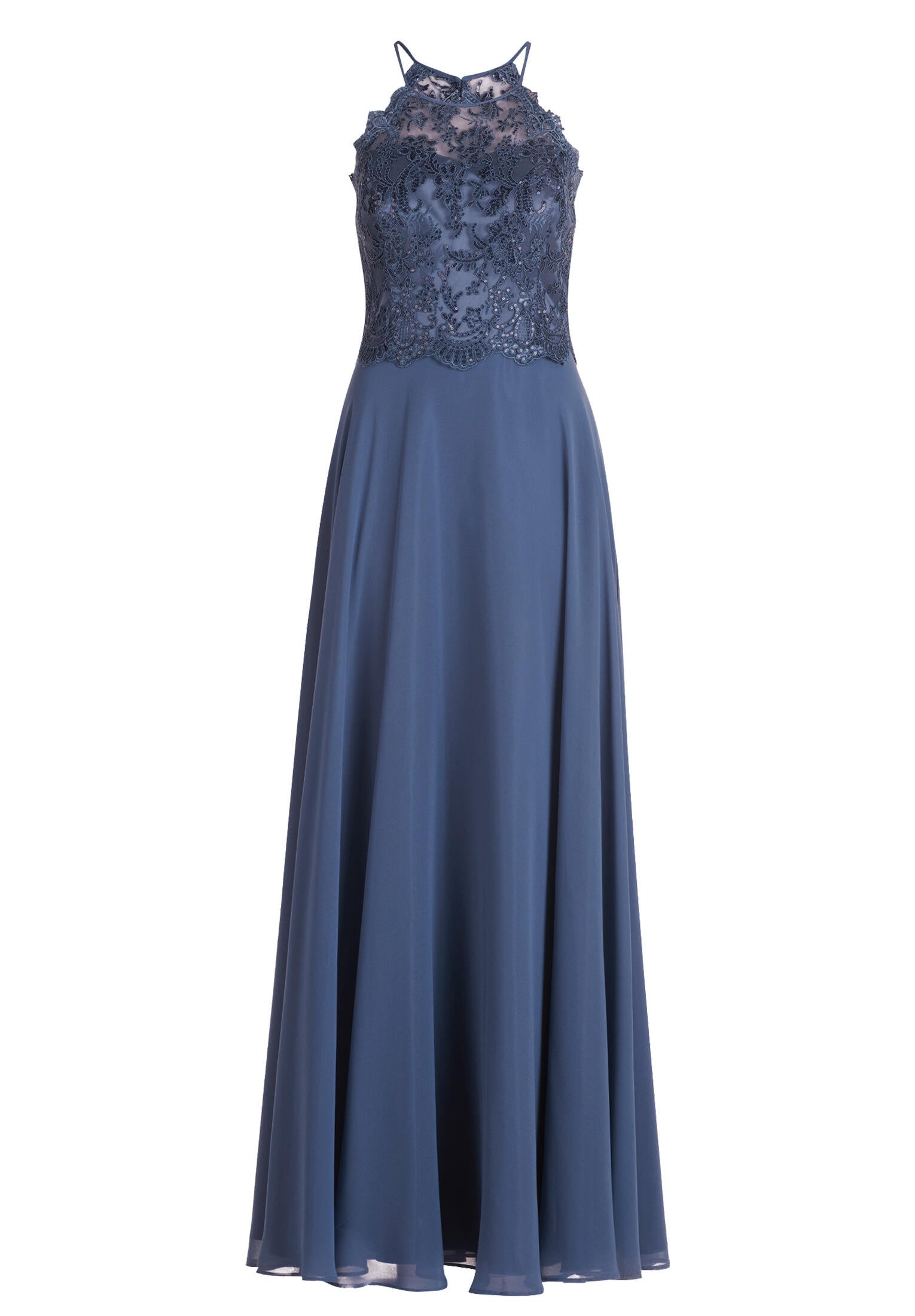 Abendkleid Maxi mit Spitzen-Details - 8454-Blue Stone - Blau