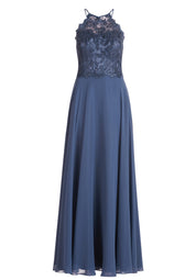 Abendkleid Maxi mit Spitzen-Details - 8454-Blue Stone - Blau