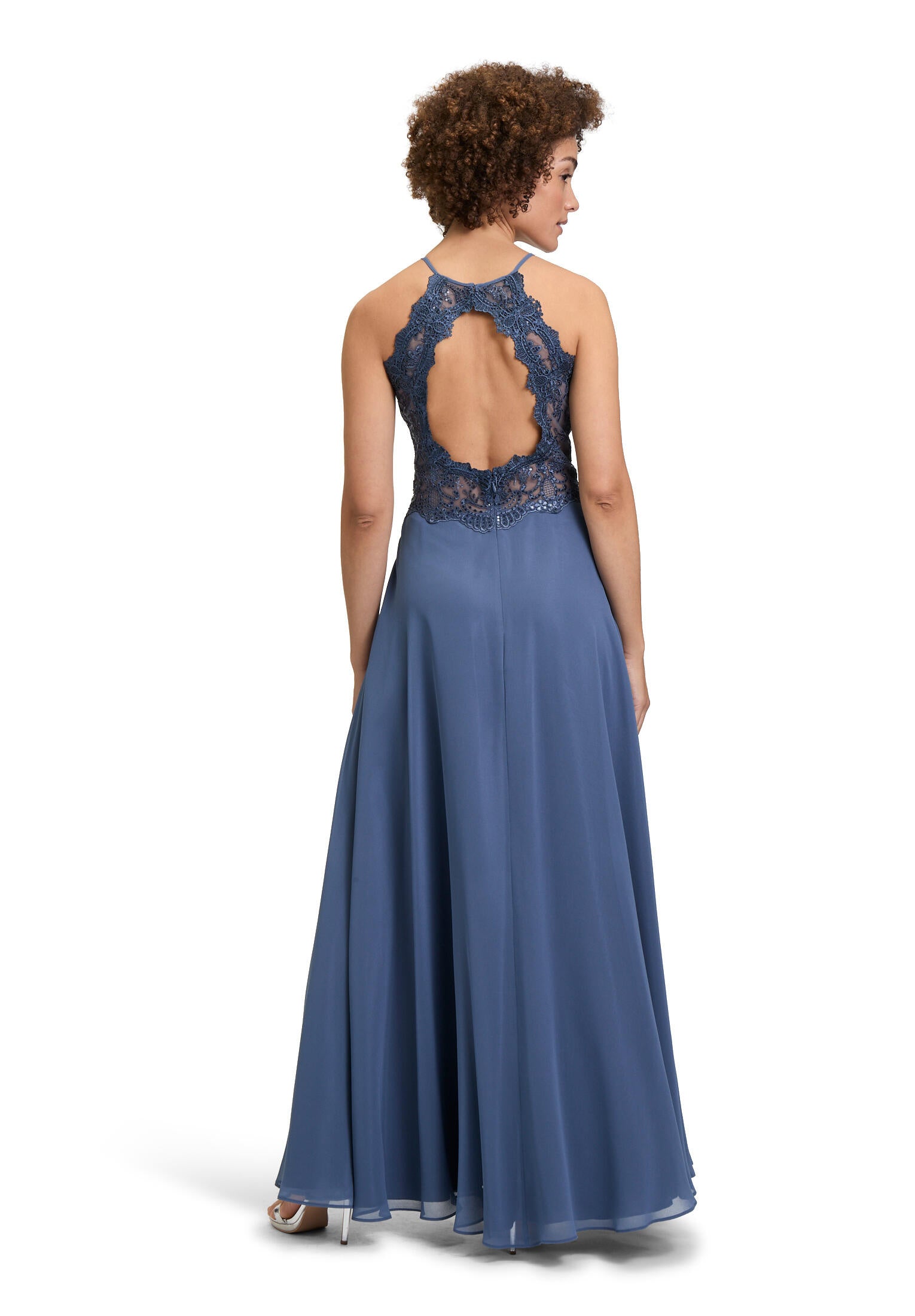 Abendkleid Maxi mit Spitzen-Details - 8454-Blue Stone - Blau