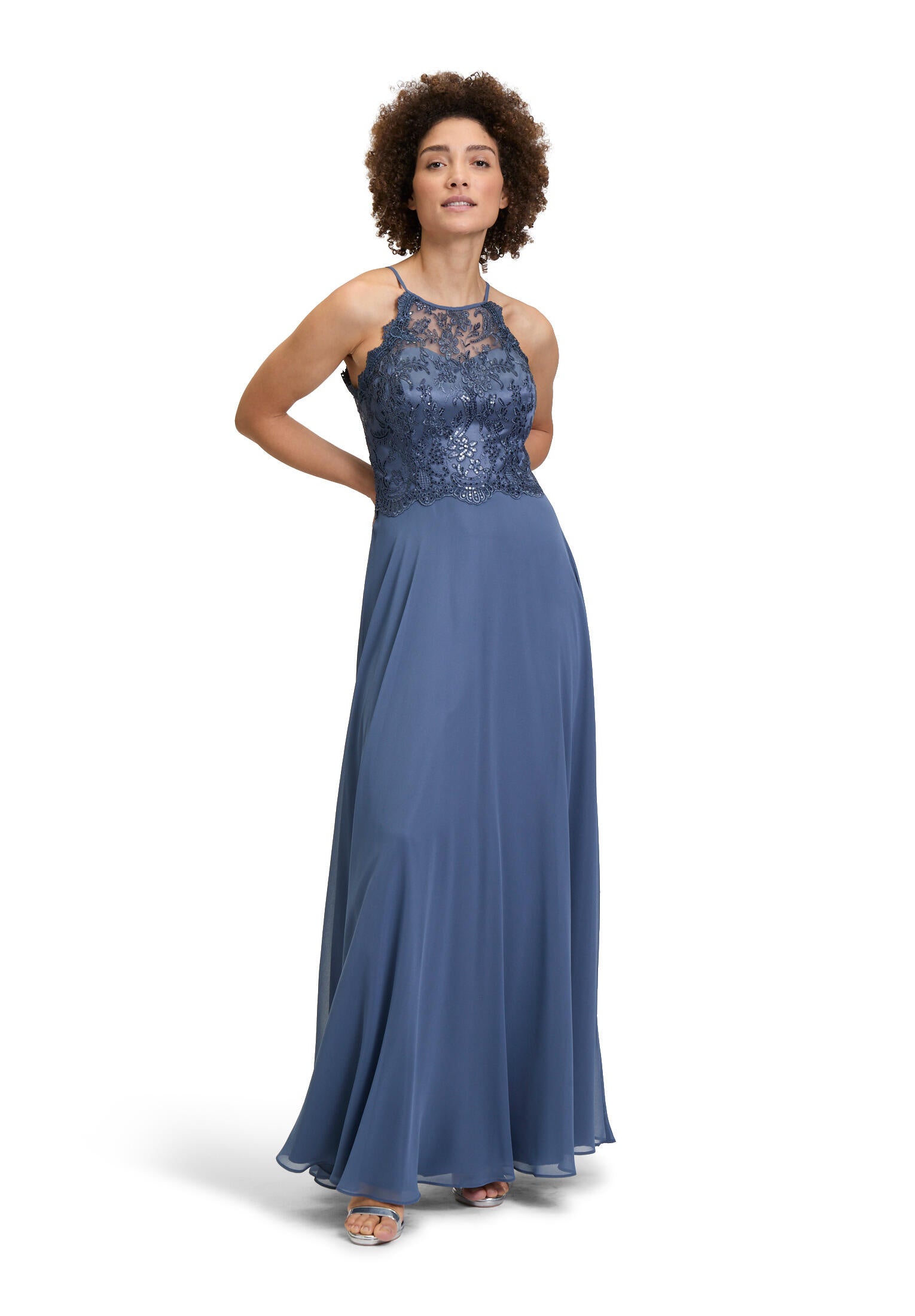 Abendkleid Maxi mit Spitzen-Details - 8454-Blue Stone - Blau