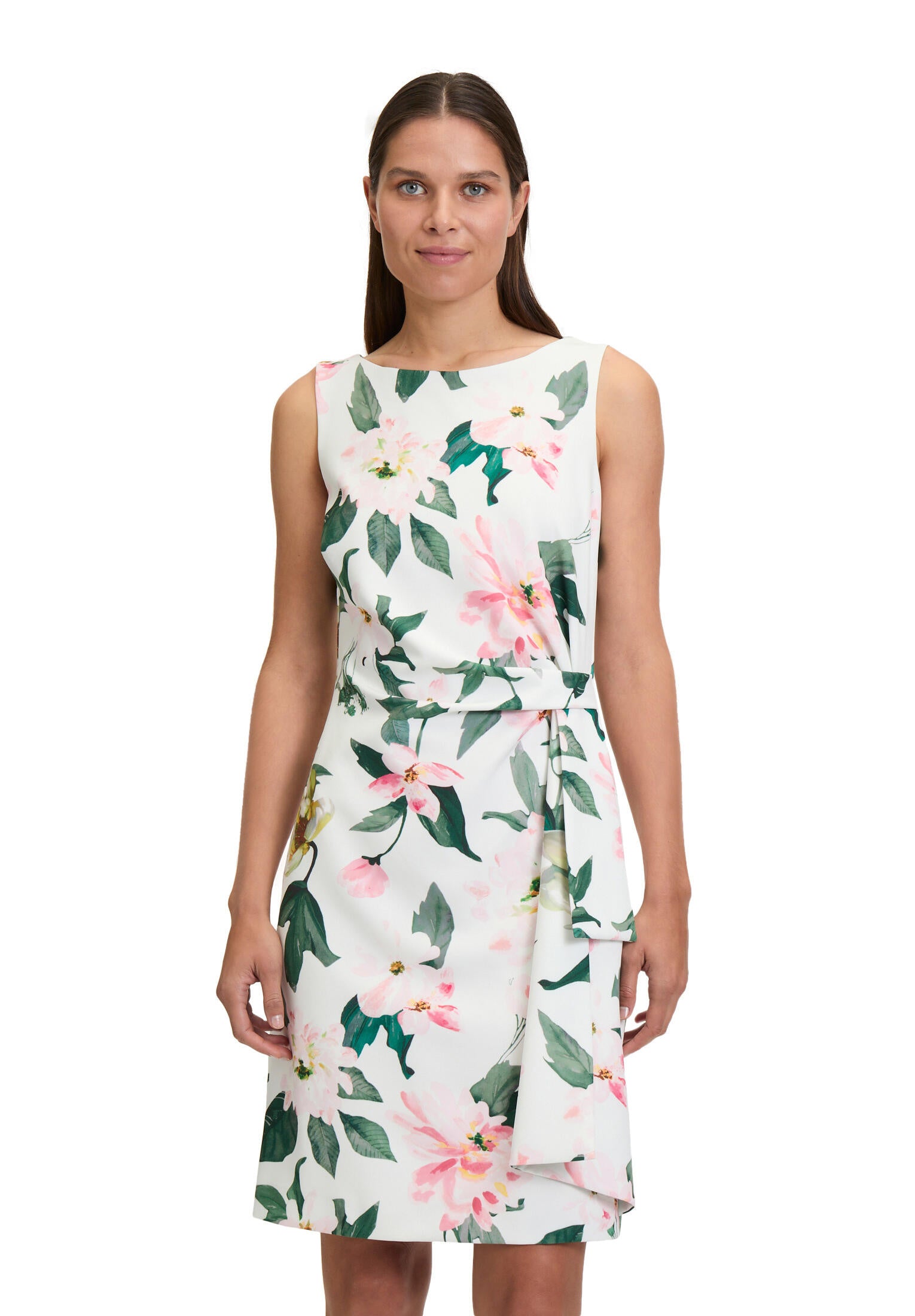 Cocktailkleid floral Midi - 1845-Cream/Rosé - Weiß