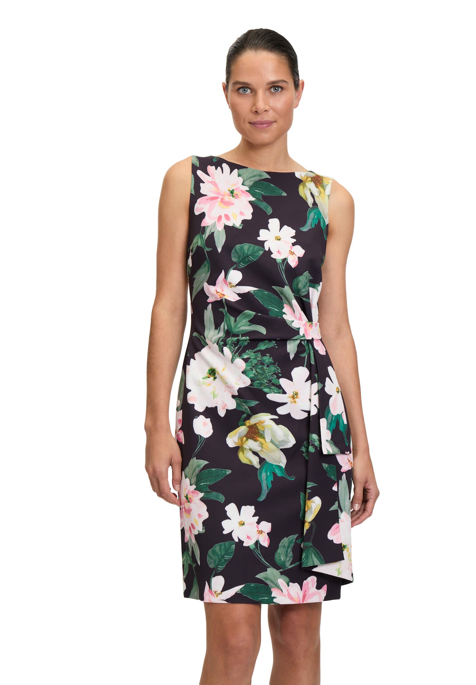 Cocktailkleid floral Midi - 8847-Dark Blue/Rosé - Blau