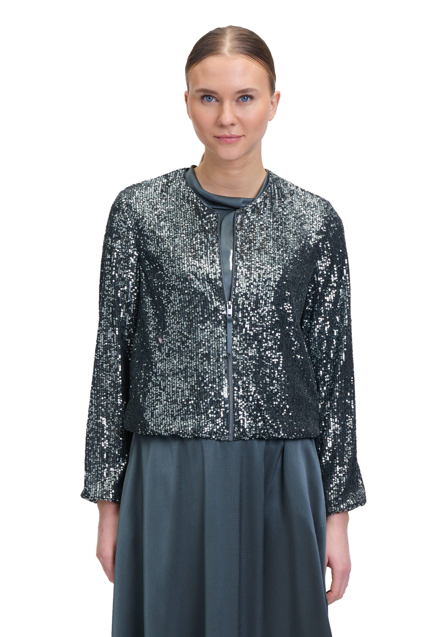 Blouson mit Pailletten - 5605-Grey Olive - Grau