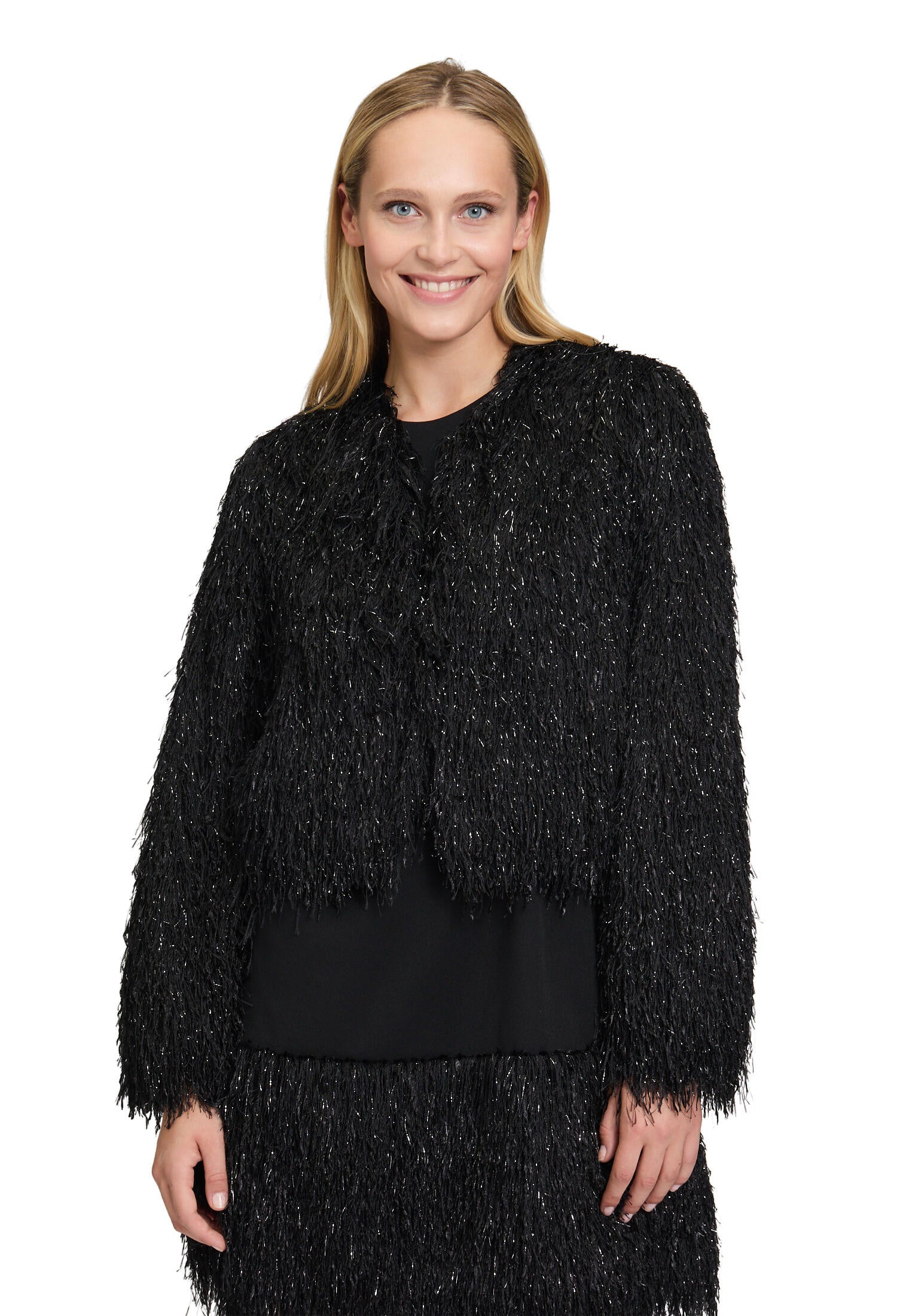 Bomberjacke mit Fransen - 9045-Black - Schwarz