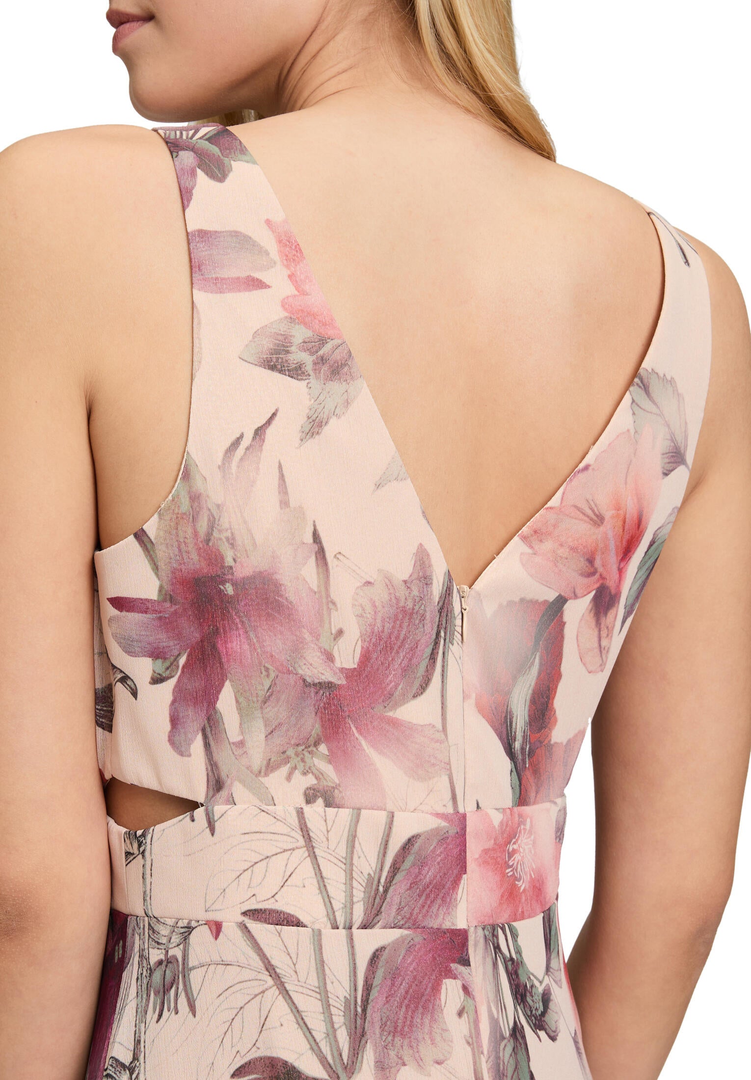 Cocktailkleid Maxi floral - 1847-Cream/Dark Red - Beige