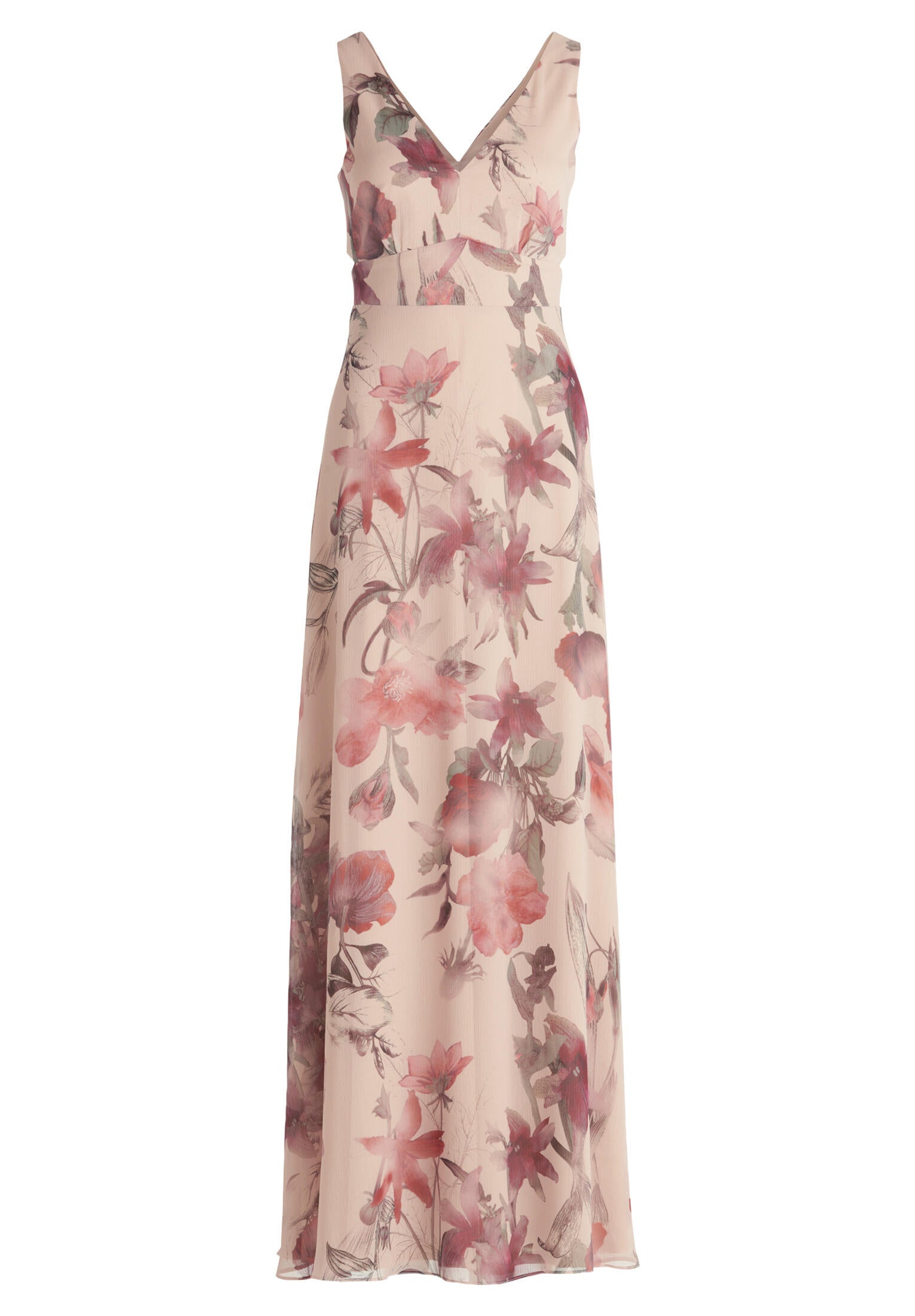 Cocktailkleid Maxi floral - 1847-Cream/Dark Red - Beige