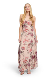 Cocktailkleid Maxi floral - 1847-Cream/Dark Red - Beige