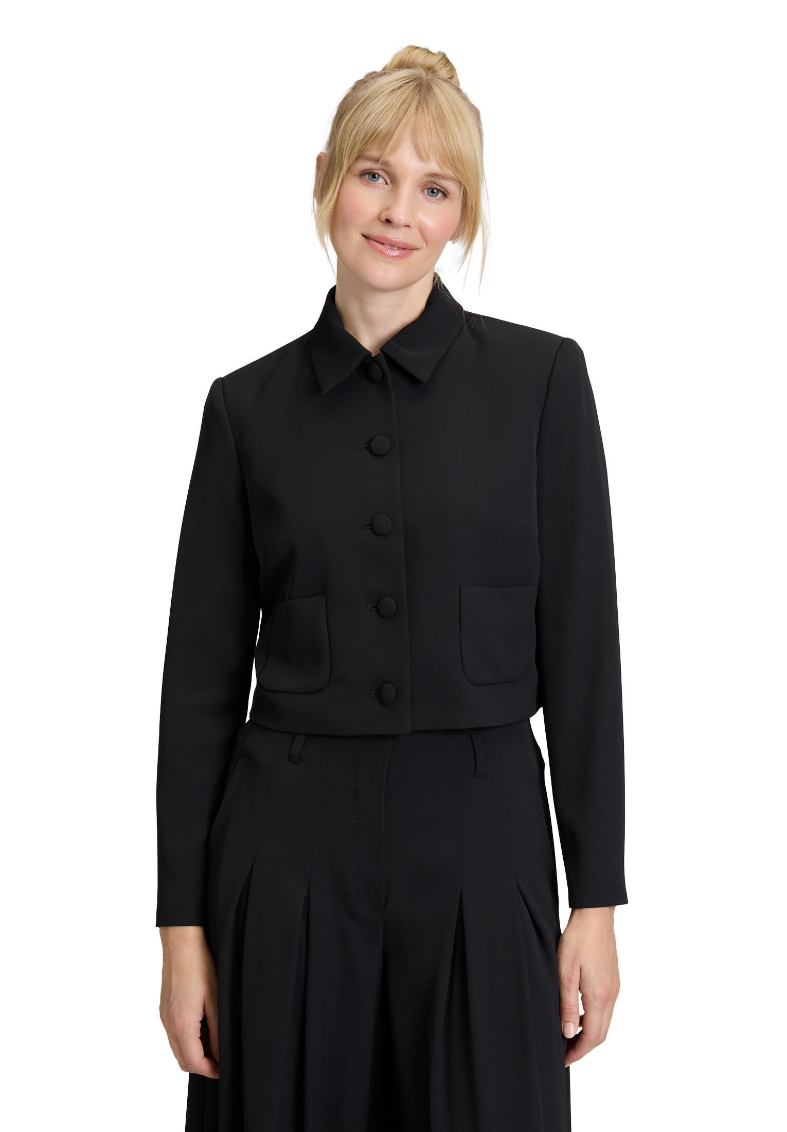 Blazer cropped mit aufliegendem Kragen - 9045-Black - Schwarz