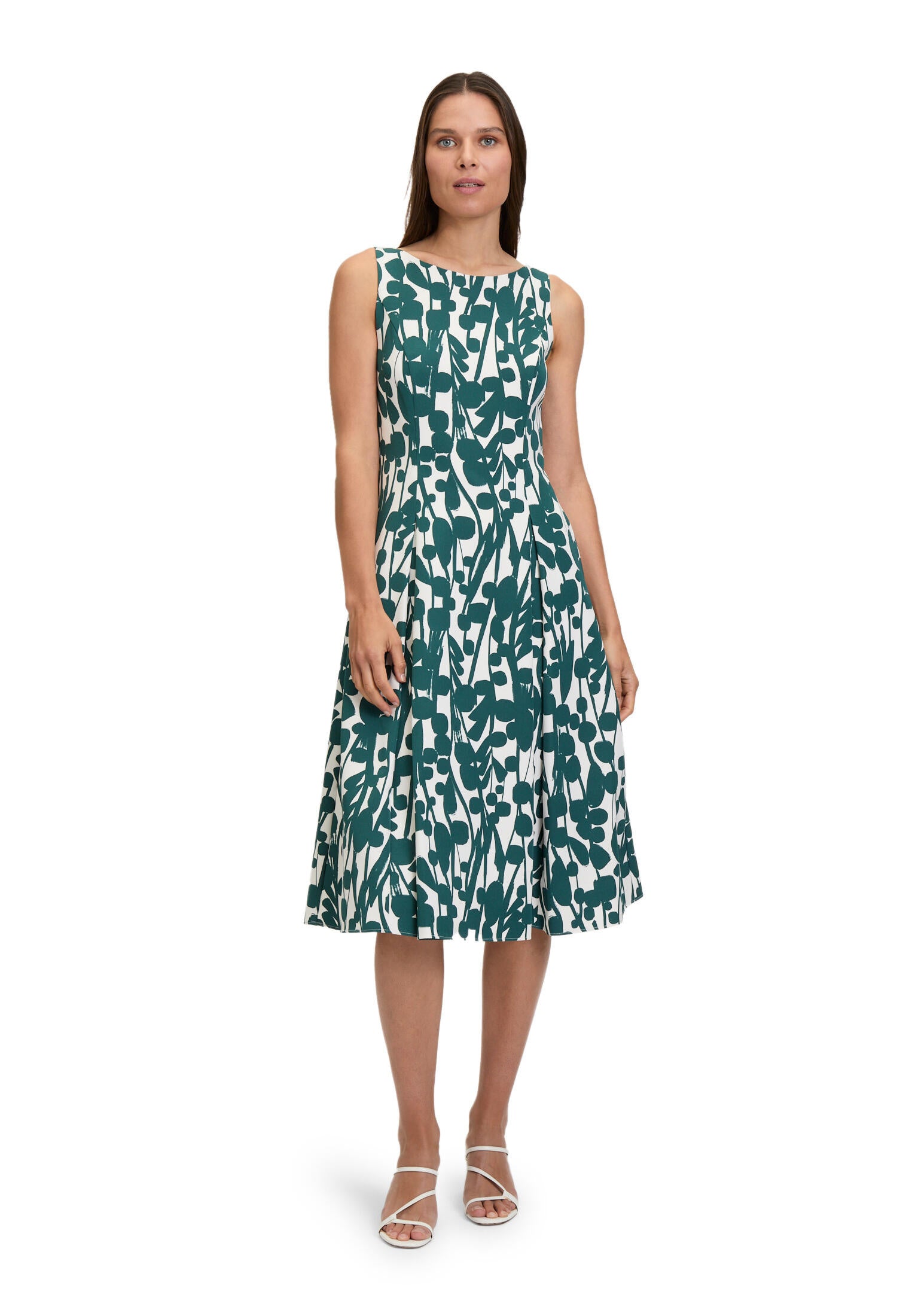 Cocktailkleid Midi gemustert - 1869-Cream/Dark Green - Grün