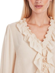 Rüschenbluse mit V-Ausschnitt - 153 - Beige