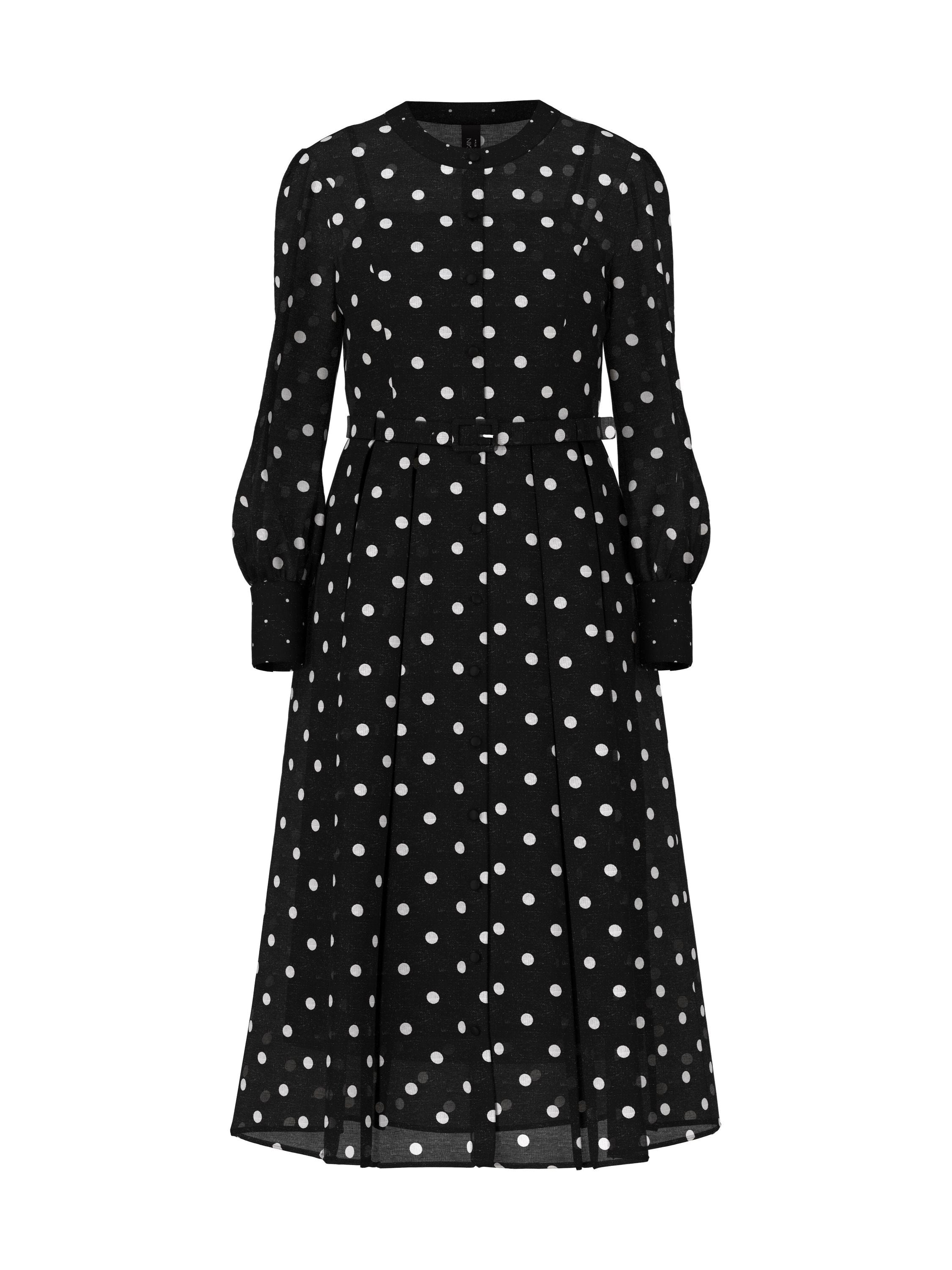 Tupfenkleid Midi aus Seidenmix - 910 - Schwarz