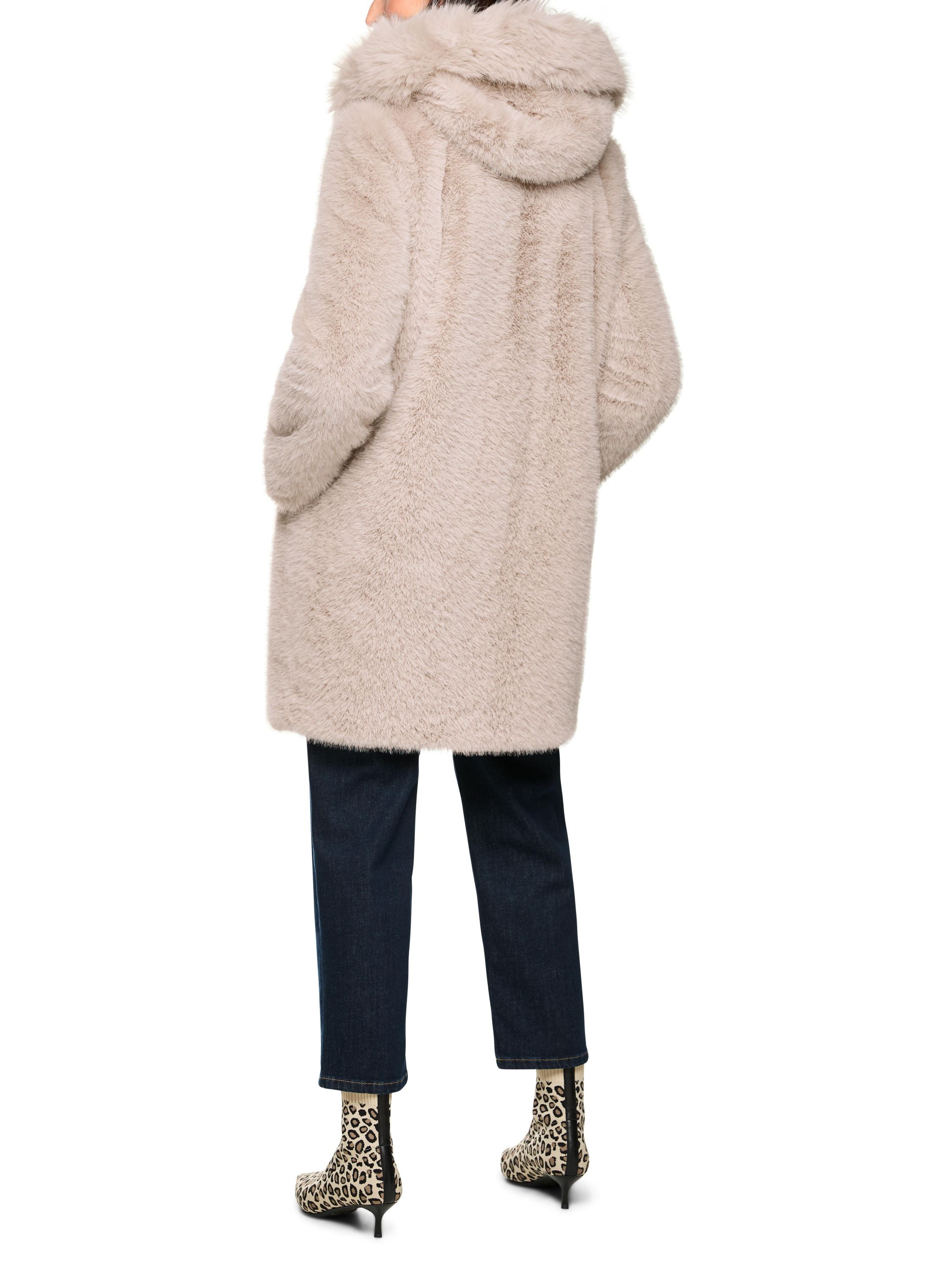 Mantel mit Kapuze aus FUN FUR - 646 - Beige