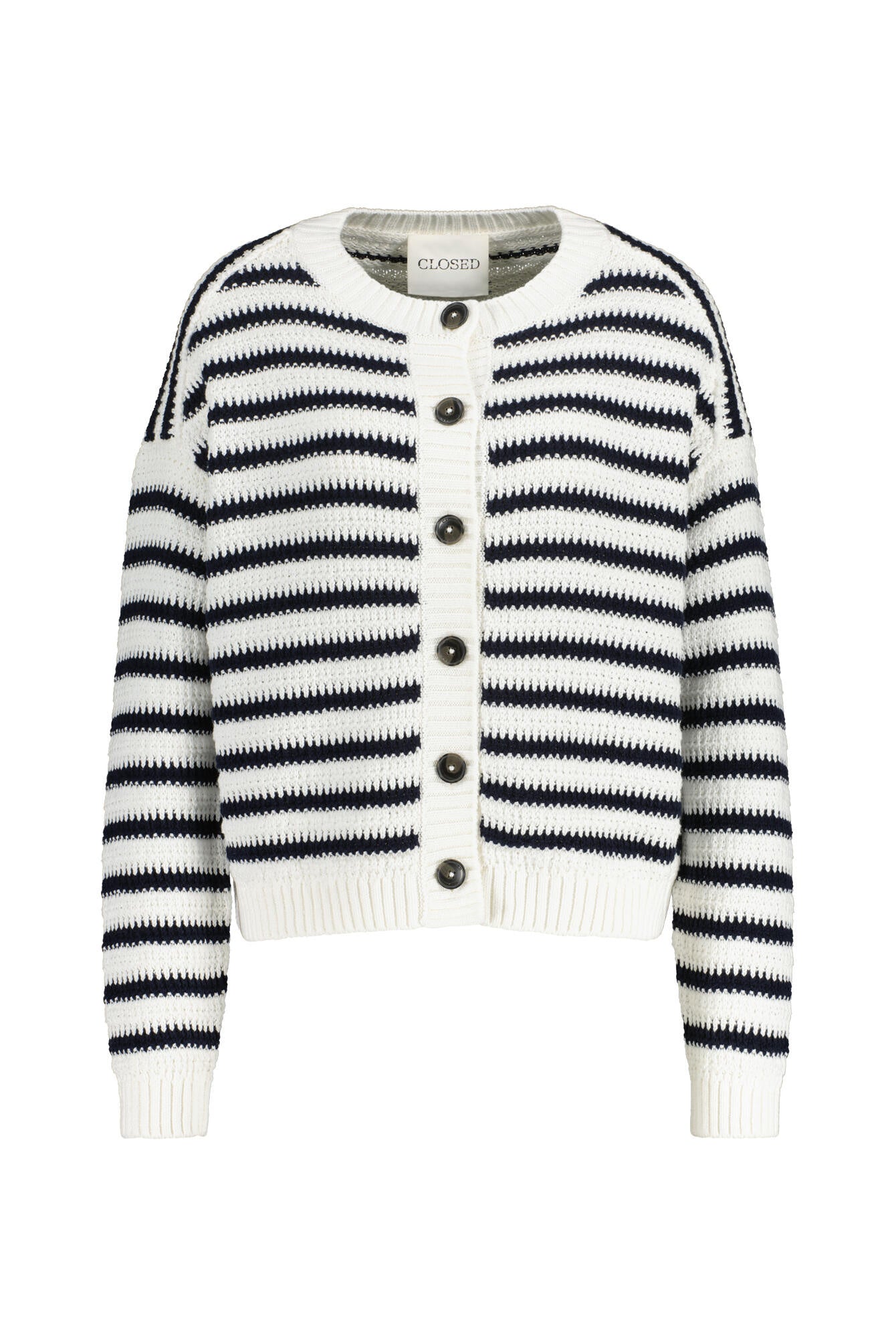 Strickcardigan gestreift aus Bio-Baumwolle - 218 - Creme